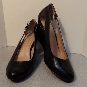 Kelly & Katie Women's 9.5 M Shoes Pump Wedge Black Leather Rd Toe